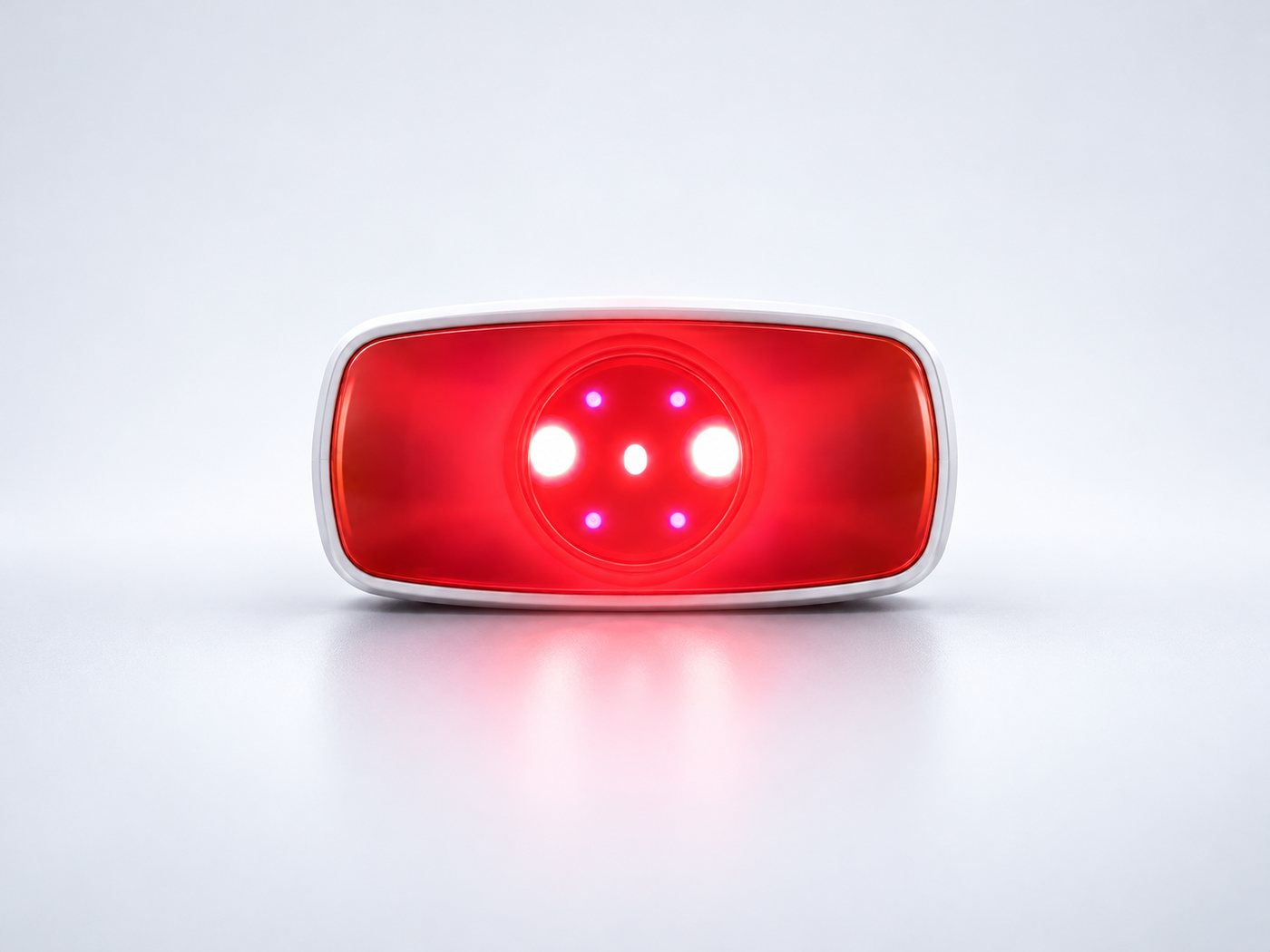 Light-emitting side of SOLIGHT with red LEDs and laser diodes illuminated