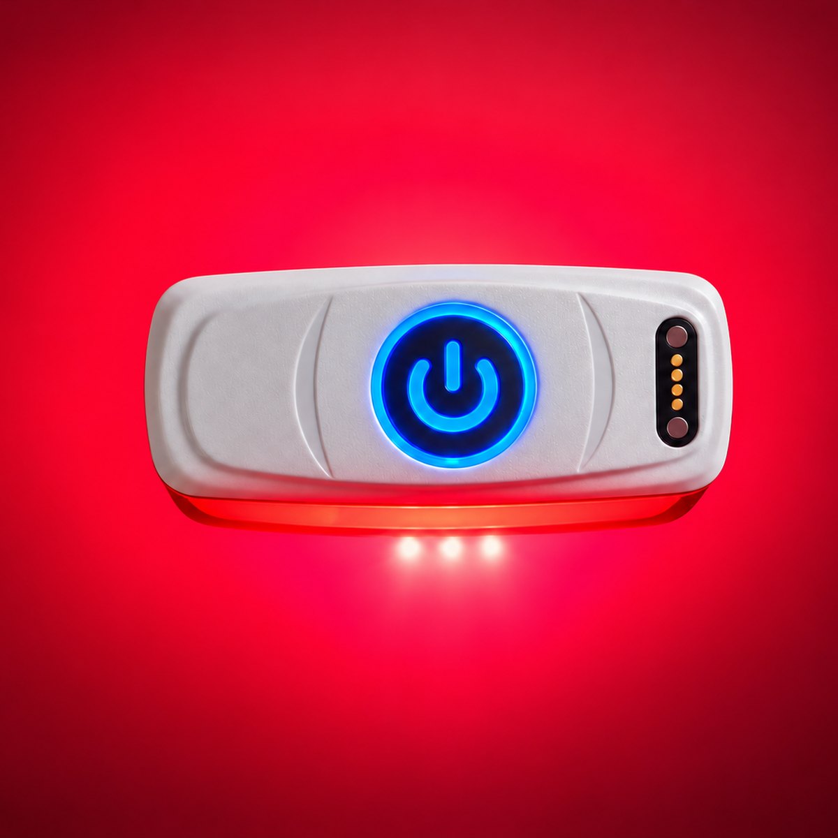 SOLIGHT unit control side with power button and charging contacts, red light on